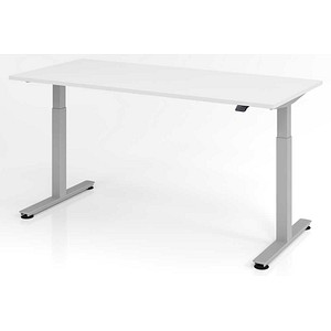 HAMMERBACHER XMST19 elektrisch höhenverstellbarer Schreibtisch weiß rechteckig, T-Fuß-Gestell silber 180,0 x 80,0 cm