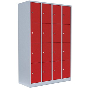 LÜLLMANN Schließfachschrank lichtgrau, feuerrot 520444, 16 Schließfächer 117,0 x 50,0 x 180,0 cm