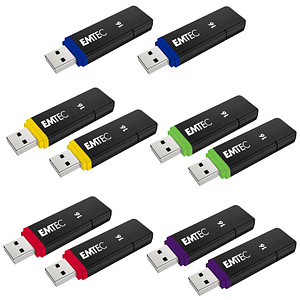 EMTEC USB-Sticks Flash Drives rot, gelb, blau, grün, lila 16 GB, 10 St.