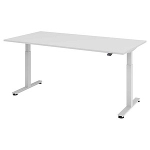 HAMMERBACHER XMST2E elektrisch höhenverstellbarer Schreibtisch lichtgrau rechteckig, T-Fuß-Gestell silber 200,0 x 100,0 cm