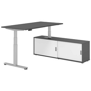 HAMMERBACHER VXDSM16SB elektrisch höhenverstellbarer Schreibtisch grafit rechteckig, T-Fuß-Gestell silber 160,0 x 80,0 cm