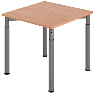HAMMERBACHER YS08 höhenverstellbarer Schreibtisch nussbaum quadratisch, 4-Fuß-Gestell grau 80,0 x 80,0 cm