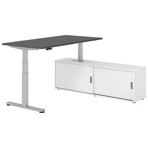 HAMMERBACHER VXDSM16SB elektrisch höhenverstellbarer Schreibtisch grafit rechteckig, T-Fuß-Gestell silber 160,0 x 80,0 cm