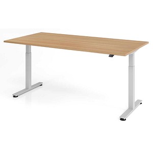 HAMMERBACHER XMST2E elektrisch höhenverstellbarer Schreibtisch eiche rechteckig, T-Fuß-Gestell silber 200,0 x 100,0 cm