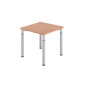 HAMMERBACHER YS08 höhenverstellbarer Schreibtisch nussbaum quadratisch, 4-Fuß-Gestell silber 80,0 x 80,0 cm