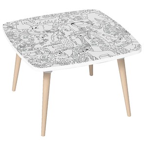 PAPERFLOW Kids Dschungel Maltisch quadratisch Spanplatte weiß 60,0 x 60,0 x 40,0 cm, 1 St.