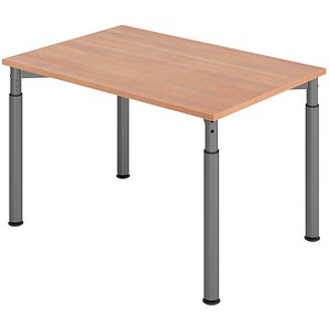 HAMMERBACHER YS12 höhenverstellbarer Schreibtisch nussbaum rechteckig, 4-Fuß-Gestell grau 120,0 x 80,0 cm