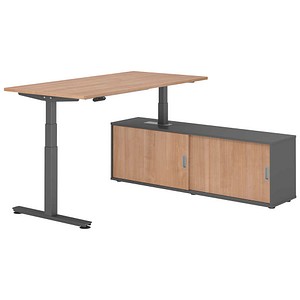 HAMMERBACHER VXDSM16SB elektrisch höhenverstellbarer Schreibtisch nussbaum rechteckig, T-Fuß-Gestell grau 160,0 x 80,0 cm