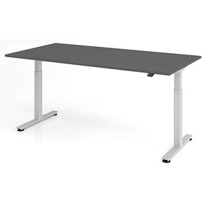 HAMMERBACHER XMST2E elektrisch höhenverstellbarer Schreibtisch grafit rechteckig, T-Fuß-Gestell silber 200,0 x 100,0 cm