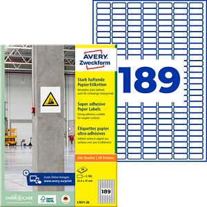 AVERY Zweckform Power-Etiketten L7871-20 weiß 25,4 x 10,0 mm, 20 Blatt