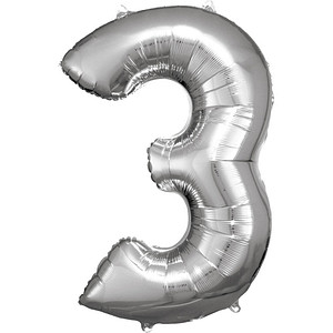 amscan® Folienballon Zahl 3 silber, 1 St.