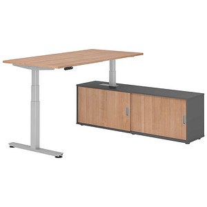 HAMMERBACHER VXDSM16SB elektrisch höhenverstellbarer Schreibtisch nussbaum rechteckig, T-Fuß-Gestell silber 160,0 x 80,0 cm