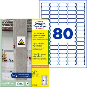 AVERY Zweckform Power-Etiketten L7872-20 weiß 35,6 x 16,9 mm, 20 Blatt