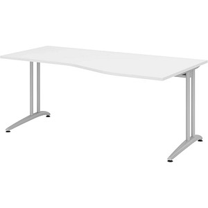 HAMMERBACHER Altus Schreibtisch weiß Trapezform, C-Fuß-Gestell silber 180,0 x 80,0/100,0 cm