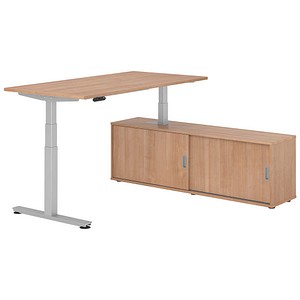 HAMMERBACHER VXDSM16SB elektrisch höhenverstellbarer Schreibtisch nussbaum rechteckig, T-Fuß-Gestell silber 160,0 x 80,0 cm