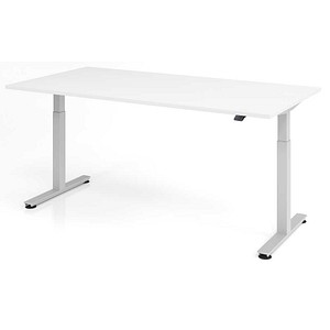 HAMMERBACHER XMST2E elektrisch höhenverstellbarer Schreibtisch weiß rechteckig, T-Fuß-Gestell silber 200,0 x 100,0 cm