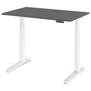 HAMMERBACHER XBHM12 elektrisch höhenverstellbarer Schreibtisch grafit rechteckig, C-Fuß-Gestell weiß 120,0 x 80,0 cm