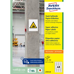 AVERY Zweckform Power-Etiketten L7873-20 weiß 45,7 x 21,2 mm, 20 Blatt