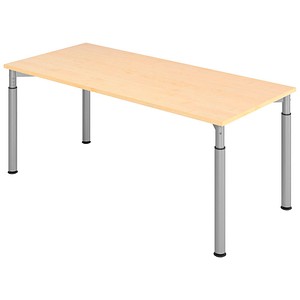 HAMMERBACHER Mirakel höhenverstellbarer Schreibtisch ahorn rechteckig, 4-Fuß-Gestell silber 180,0 x 80,0 cm