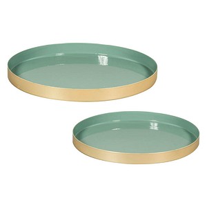 Rayher Dekoartikel eukalyptus/gold Metall-Tablett Ø 20,0 + 25,0 cm, 2 St.