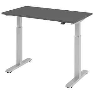 HAMMERBACHER XMST612 elektrisch höhenverstellbarer Schreibtisch grafit rechteckig, T-Fuß-Gestell silber 120,0 x 67,2 cm