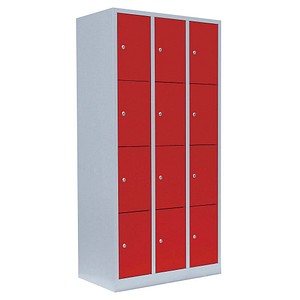 LÜLLMANN Schließfachschrank lichtgrau, feuerrot 520434, 12 Schließfächer 88,5 x 50,0 x 180,0 cm