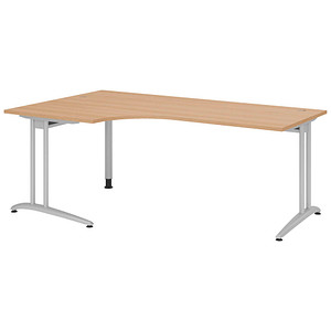 HAMMERBACHER Altus Schreibtisch eiche L-Form, C-Fuß-Gestell silber 200,0 x 80,0/120,0 cm
