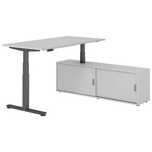 HAMMERBACHER VXDSM16SB elektrisch höhenverstellbarer Schreibtisch lichtgrau rechteckig, T-Fuß-Gestell grau 160,0 x 80,0 cm