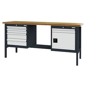 Simplaflex® Systemeinrichter Werkbank C-Line anthrazit, RAL 7016, lichtgrau, RAL 7035 4 Schubladen 200,0 x 60,0 x 96,0 cm