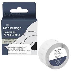 MediaRange Etikettenrollen für Etikettendrucker ersetzt DYMO 99010/S0722370 weiß, 28,0 x 89,0 mm, 1 x 130 Etiketten