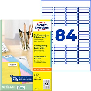 AVERY Zweckform Etiketten L7656-25 weiß 46,0 x 11,1 mm, 25 Blatt