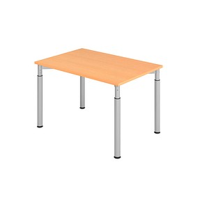HAMMERBACHER YS12 höhenverstellbarer Schreibtisch buche rechteckig, 4-Fuß-Gestell silber 120,0 x 80,0 cm