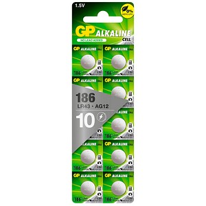 GP Knopfzellen LR43 Alkali-Mangan 1,5 V, 10 St.
