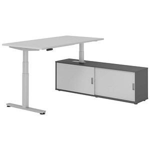 HAMMERBACHER VXDSM16SB elektrisch höhenverstellbarer Schreibtisch lichtgrau rechteckig, T-Fuß-Gestell silber 160,0 x 80,0 cm