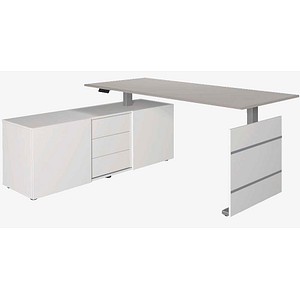 Kerkmann Move 3 elektrisch höhenverstellbarer Schreibtisch lichtgrau, weiß rechteckig, Wangen-Gestell silber 180,0 x 80,0 cm