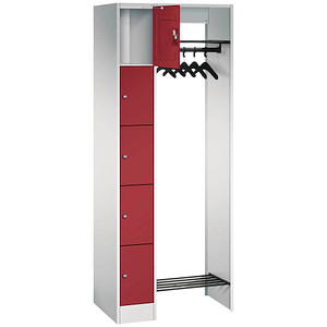 CP Garderobe mit Schließfächern lichtgrau, rubinrot 80700-00 S10007, 5 Schließfächer 74,0 x 48,0 x 195,0 cm