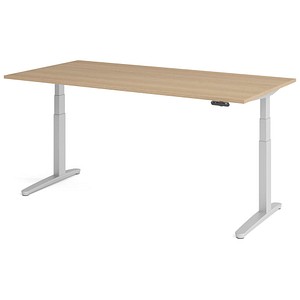 HAMMERBACHER XBHM2E elektrisch höhenverstellbarer Schreibtisch eiche rechteckig, C-Fuß-Gestell silber 200,0 x 100,0 cm