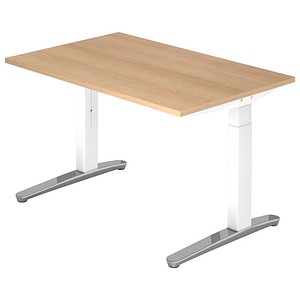 HAMMERBACHER VXB012 höhenverstellbarer Schreibtisch eiche rechteckig, C-Fuß-Gestell weiß 120,0 x 80,0 cm