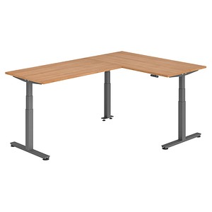HAMMERBACHER XDSMW1616 elektrisch höhenverstellbarer Schreibtisch nussbaum rechteckig, T-Fuß-Gestell grau 160,0 x 240,0 cm