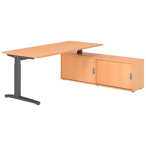 HAMMERBACHER XBE19SB höhenverstellbarer Schreibtisch buche rechteckig, C-Fuß-Gestell grau 180,0 x 80,0 cm