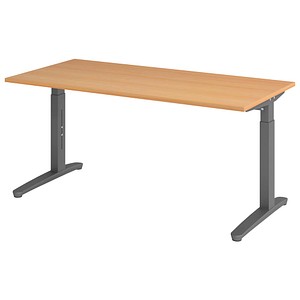 HAMMERBACHER VXB16 höhenverstellbarer Schreibtisch buche rechteckig, C-Fuß-Gestell grau 160,0 x 80,0 cm