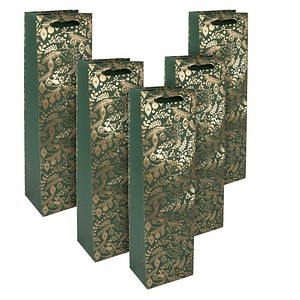 SIGEL Geschenktüten für Flaschen Golden ornaments on green Motiv 10,0 x 35,0 cm, 5 St.