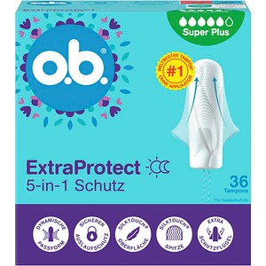 o.b. Tampons ExtraProtect Super Plus 5-in-1 Schutz für starke bis sehr starke Periode, 36 St.