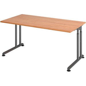 HAMMERBACHER ZS16 höhenverstellbarer Schreibtisch nussbaum rechteckig, C-Fuß-Gestell grau 160,0 x 80,0 cm