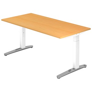 HAMMERBACHER VXB016 höhenverstellbarer Schreibtisch buche rechteckig, C-Fuß-Gestell weiß 160,0 x 80,0 cm