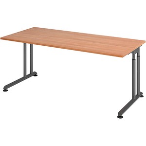 HAMMERBACHER ZS19 höhenverstellbarer Schreibtisch nussbaum rechteckig, C-Fuß-Gestell grau 180,0 x 80,0 cm