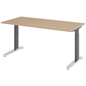 HAMMERBACHER VXB016 höhenverstellbarer Schreibtisch eiche rechteckig, C-Fuß-Gestell grau 160,0 x 80,0 cm