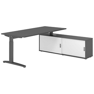 HAMMERBACHER XBE19SB höhenverstellbarer Schreibtisch grafit rechteckig, C-Fuß-Gestell grau 180,0 x 80,0 cm