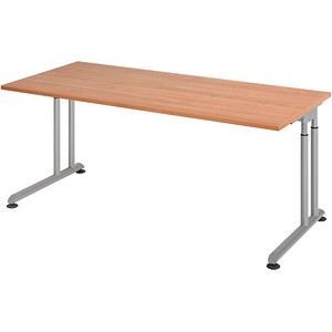 HAMMERBACHER ZS19 höhenverstellbarer Schreibtisch nussbaum rechteckig, C-Fuß-Gestell silber 180,0 x 80,0 cm