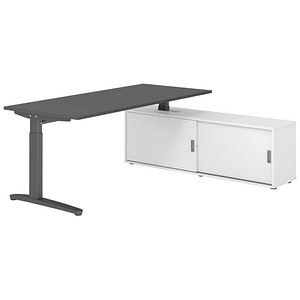 HAMMERBACHER XBE19SB höhenverstellbarer Schreibtisch grafit rechteckig, C-Fuß-Gestell grau 180,0 x 80,0 cm